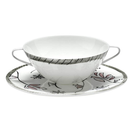 Marni Midnight Flowers Soup Bowls & Saucers Set Of 2 - Fiore Rosa